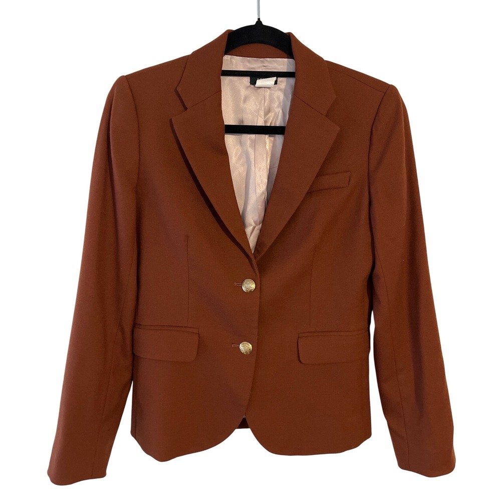 J.Crew Wool Blazer Brown Gold Button Career Business Academia Preppy Old Money‎